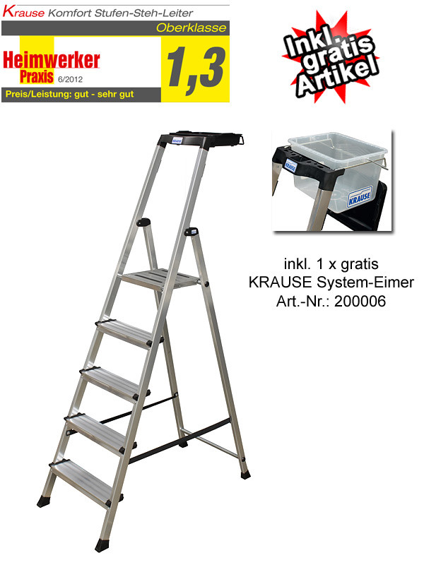 KRAUSE Komfort Stehleiter Secury + MultiGrip 5 Stufen