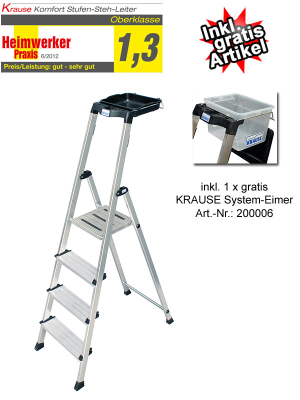 KRAUSE Komfort Stehleiter Secury + MultiGrip 4 Stufen