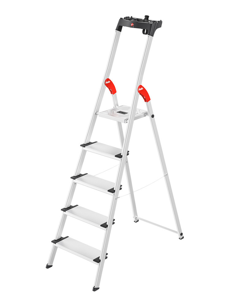 Hailo Stehleiter L80 ComfortLine, Alu-Sicherheits-Stehleiter 5 Stufen