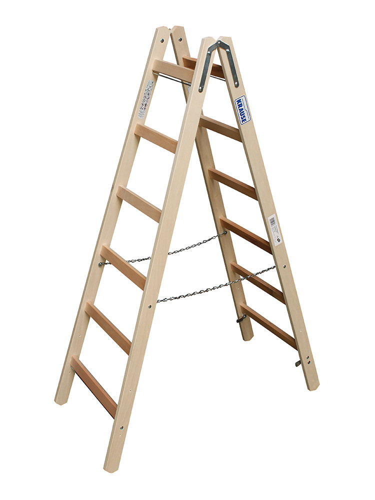 Krause Holz-Sprossen-Doppelleiter 2x6 Arbeitshöhe:ca.3,0m 8,5kg 170088