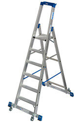 KRAUSE STABILO Stufen-Stehleiter mit Traverse, fahrbar / TRBS 2121-2