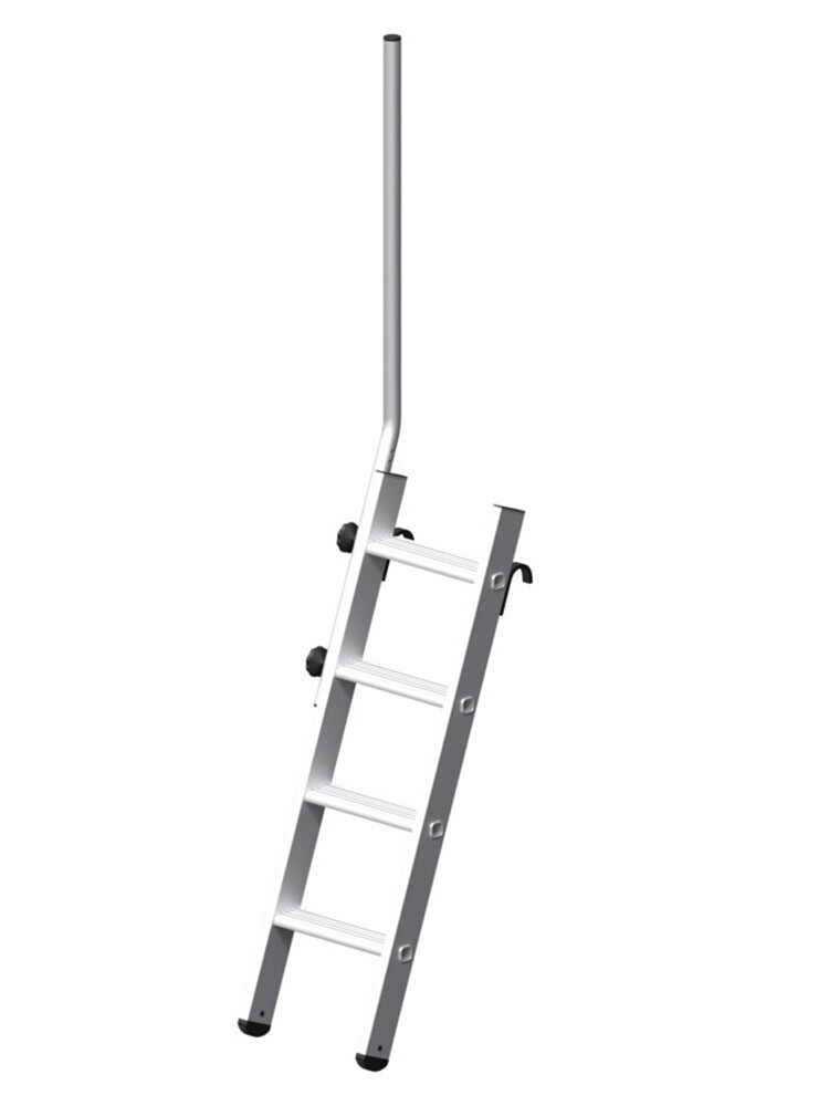 MUNK Günzburger Stufen-Einhängeleiter mit Ausstiegsholm für Montageplattform, fahrbar