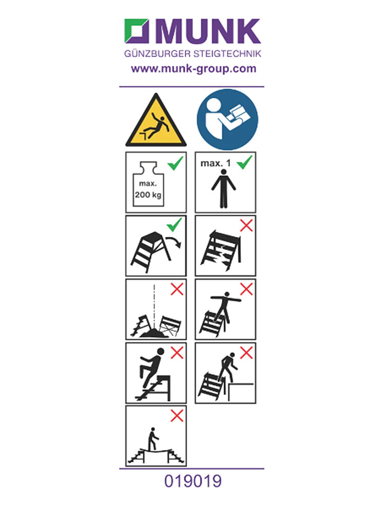 MUNK Günzburger Hinweis-Aufkleber 19019 für Arbeitspodest 200 kg - 20 Stück