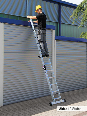 MUNK Günzburger Stufen-Anlegeleiter mit Traverse / 14 Stufen / gemäß TRBS 2121-2