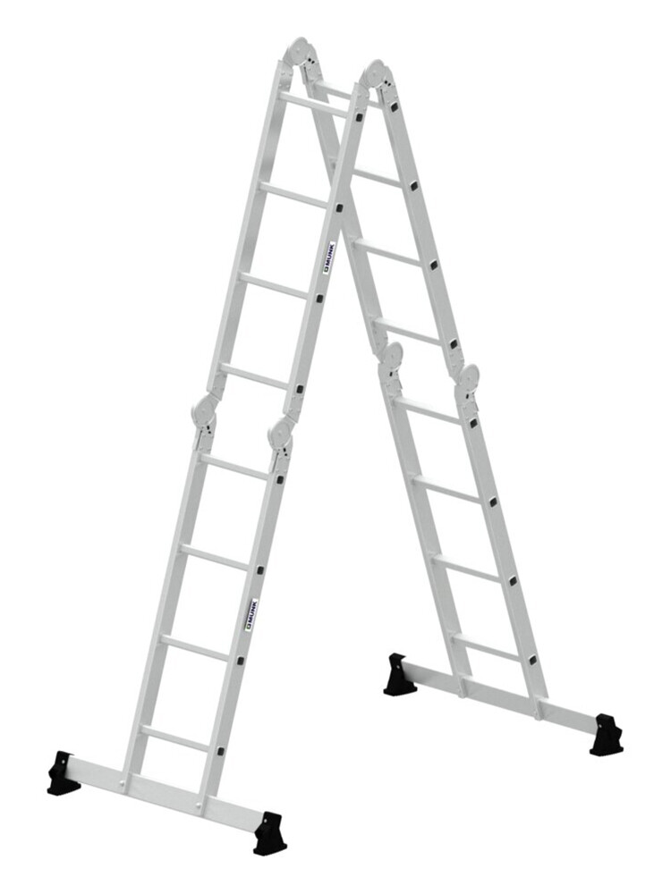 MUNK 4-teilige Vielzweckleiter mit 4x4 Sprossen, Gelenken und nivello-Traverse, freigestellt auf weißem Hintergrund
