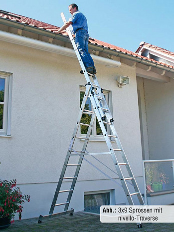 MUNK Günzburger Mehrzweckleiter mit Nivello-Traverse 3x11