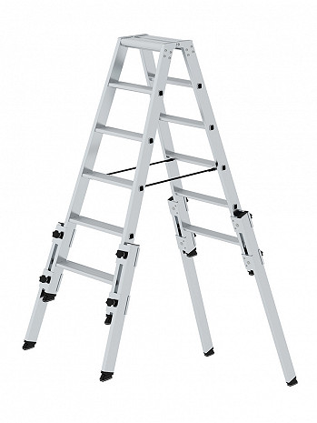 MUNK Günzburger Stufen-Treppenstehleiter mit 4 Holmverlängerungen / 2x6 Stufen / gemäß TRBS 2121-2