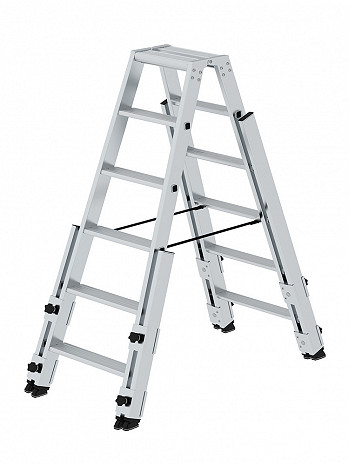 MUNK Günzburger Stufen-Treppenstehleiter mit 4 Holmverlängerungen / 2x6 Stufen / gemäß TRBS 2121-2