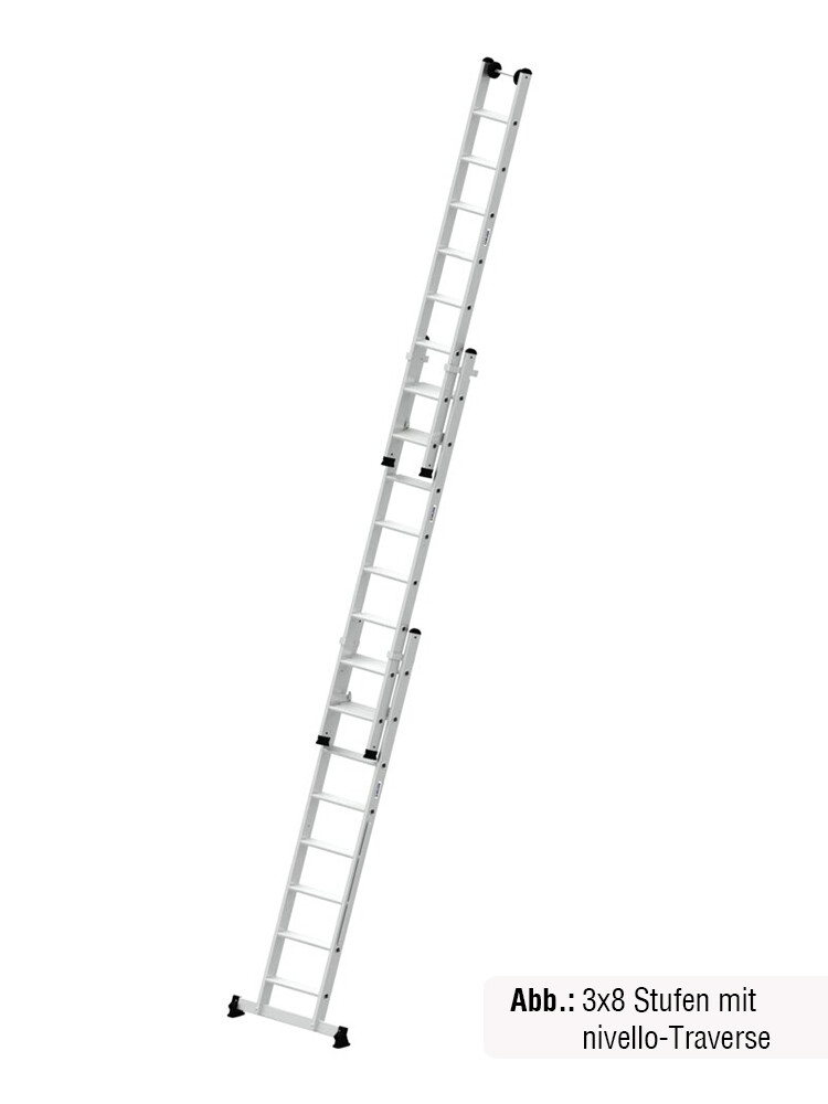 MUNK Günzburger 3-teilige Stufen-Mehrzweckleiter / 3x7 Stufen mit nivello-Traverse / gemäß TRBS 2121-2