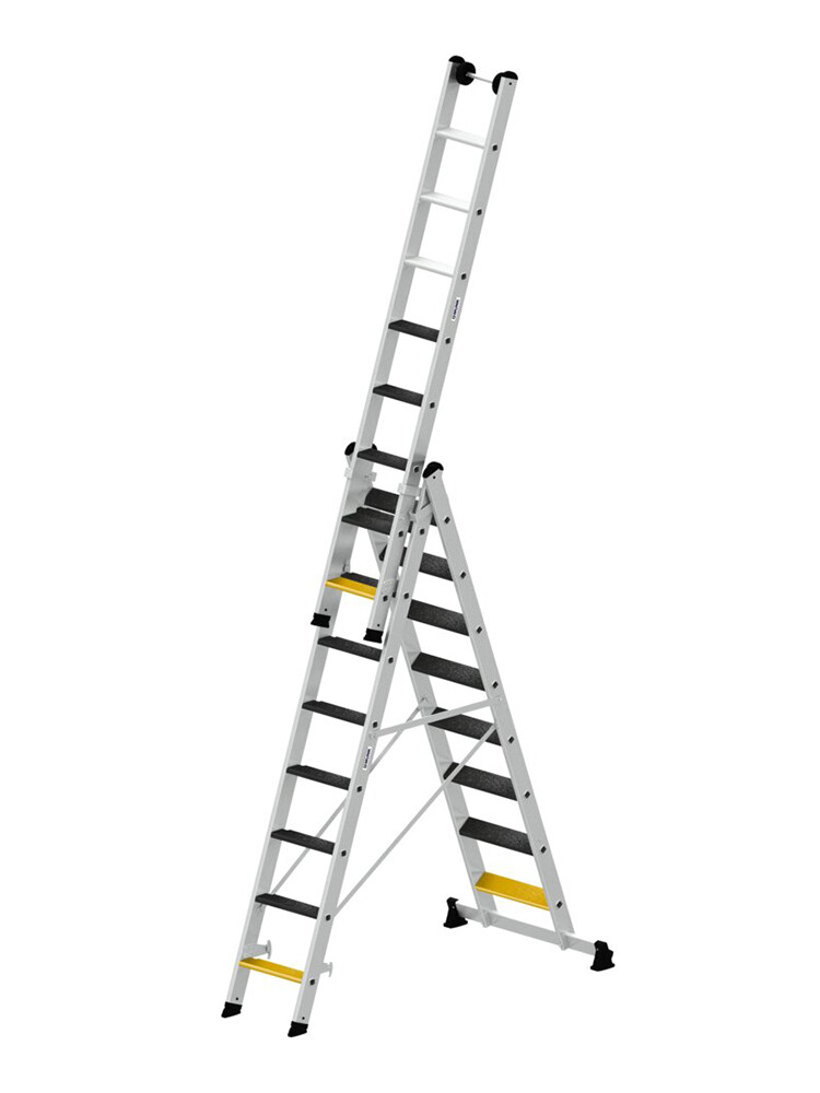 MUNK Günzburger 3-teilige Stufen-Mehrzweckleiter / 3x8 Stufen mit nivello-Traverse und clip-step R13 / gemäß TRBS 2121-2