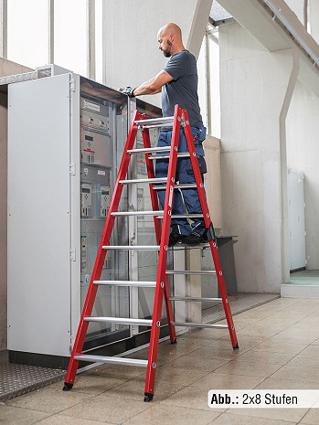 MUNK Günzburger Stufen-Stehleiter beidseitig begehbar GFK-Alu / 2x12 Stufen / gemäß TRBS 2121-2
