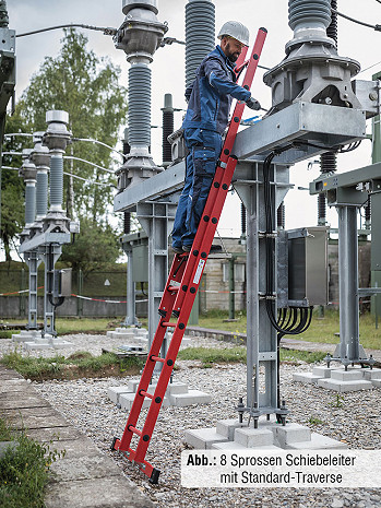 MUNK Günzburger Sprossen-Schiebeleiter 2-teilig GFK mit Standard-Traverse / 2x12 Sprossen