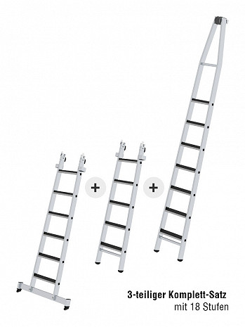 MUNK Günzburger Stufen-Glasreinigerleiter 3-teiliger Satz / 18 Stufen mit clip-step R13 / gemäß TRBS 2121-2