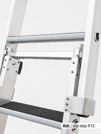 MUNK Günzburger Stufen-Glasreinigerleiter mit clip-step R13 / Einzelteil: Oberteil mit Laufrolle / 4 Stufen / gemäß TRBS 2121-2
