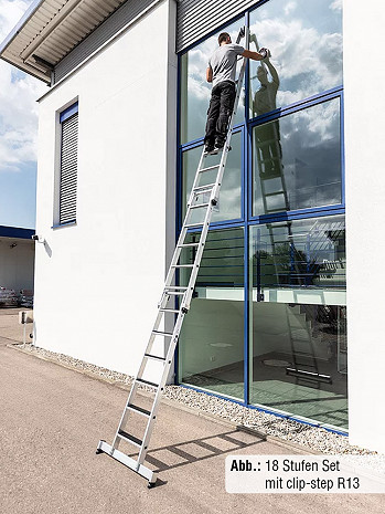 MUNK Günzburger Stufen-Glasreinigerleiter mit clip-step R13 / Einzelteil: Oberteil mit Laufrolle / 4 Stufen / gemäß TRBS 2121-2