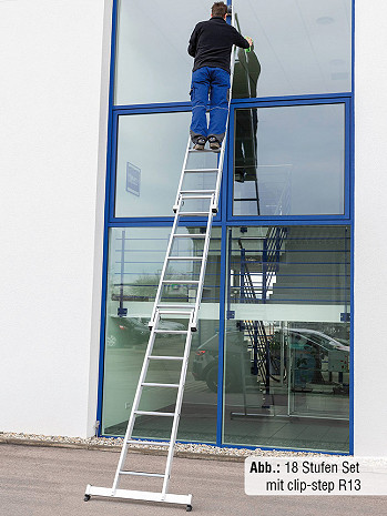 MUNK Günzburger Stufen-Glasreinigerleiter mit clip-step R13 / Einzelteil: Oberteil mit Laufrolle / 4 Stufen / gemäß TRBS 2121-2