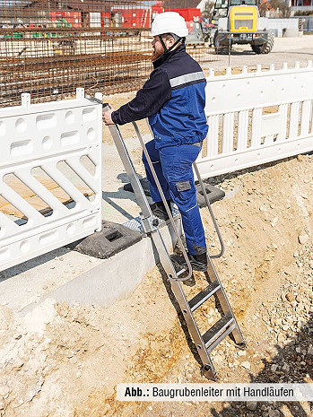 MUNK Günzburger Baugrubenleiter mit höhenverstellbarer Plattform / 4 Stufen inkl. beidseitigem Handlauf