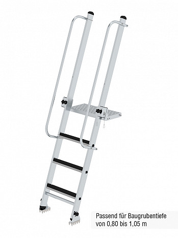 MUNK Günzburger Baugrubenleiter mit höhenverstellbarer Plattform / 4 Stufen inkl. beidseitigem Handlauf
