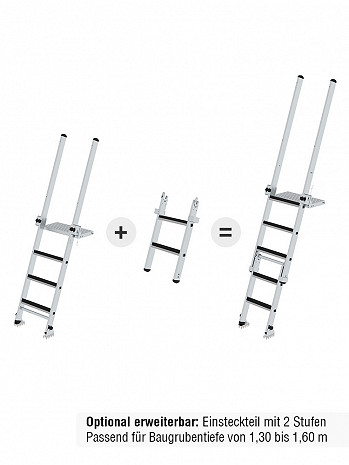 MUNK Günzburger Baugrubenleiter mit höhenverstellbarer Plattform / 4 Stufen inkl. beidseitigem Handlauf