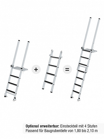 MUNK Günzburger Baugrubenleiter mit höhenverstellbarer Plattform / 4 Stufen inkl. beidseitigem Handlauf