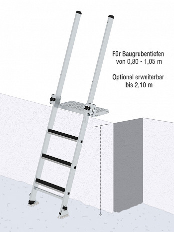 MUNK Günzburger Baugrubenleiter mit höhenverstellbarer Plattform / 4 Stufen inkl. beidseitigem Handlauf
