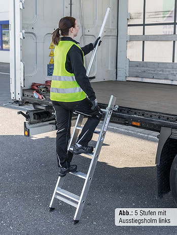 MUNK Günzburger Stufen-Anlegeleiter LKW / 5 Stufen mit Ausstiegsholm rechts inkl. Magnet-Montagesatz