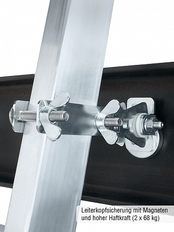 MUNK Günzburger Stufen-Anlegeleiter LKW / 5 Stufen mit Ausstiegsholm rechts inkl. Magnet-Montagesatz