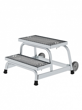 MUNK Günzburger Arbeitspodest starr mit Rollen / Stufenbelag: Stahl-Gitterrost / 2 Stufen