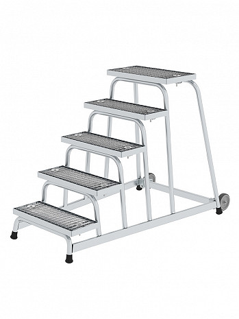 MUNK Günzburger Arbeitspodest starr mit Rollen / Stufenbelag: Stahl-Gitterrost / 5 Stufen