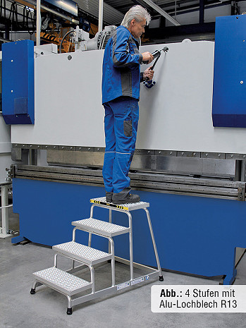 MUNK Günzburger Arbeitspodest starr / Stufenbelag: Aluminium-Warzenblech / 2 Stufen