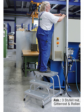 MUNK Günzburger Arbeitspodest starr / Stufenbelag: Aluminium-Warzenblech / 2 Stufen