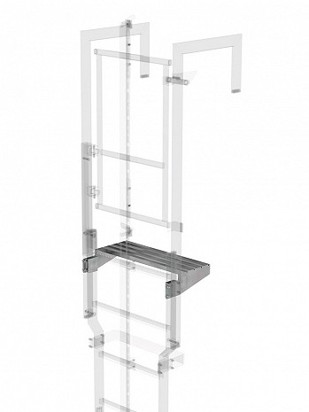 MUNK Günzburger Ausstiegstritt für Sicherungstüre mit Steigschutzschiene / Spaltmaß: 250 mm / Material: Stahl verzinkt