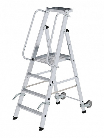 MUNK Günzburger Plattformleiter mit Ablageschale + Rollen  / 4 Stufen