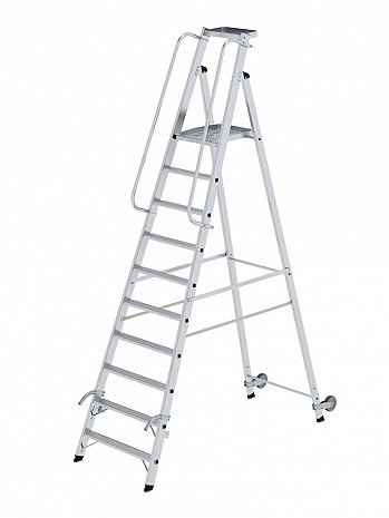MUNK Günzburger Plattformleiter mit Ablageschale + Rollen / 10 Stufen