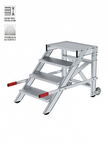 MUNK Günzburger Arbeitspodest fahrbar mit 4 Stufen, Aluminium geriffelt / Stufenbreite: 0,60 m