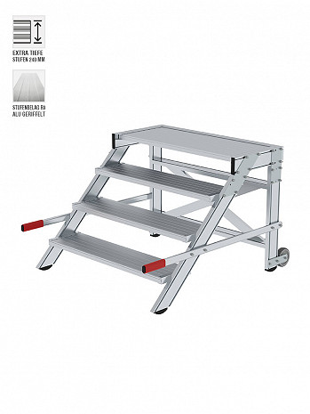 MUNK Günzburger Arbeitspodest fahrbar mit 4 Stufen, Aluminium geriffelt / Stufenbreite: 1,00 m