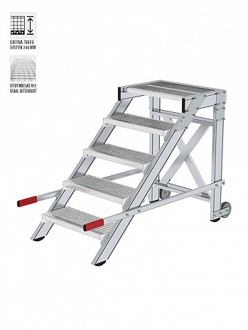 MUNK Günzburger Arbeitspodest fahrbar mit 5 Stufen, Stahl-Gitterrost / Stufenbreite: 0,60 m