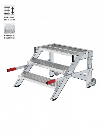 MUNK Günzburger Arbeitspodest fahrbar mit 3 Stufen, Stahl-Gitterrost / Stufenbreite: 0,80 m