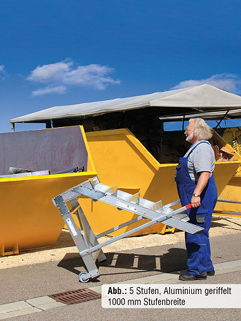 MUNK Günzburger Arbeitspodest fahrbar mit 3 Stufen, Stahl-Gitterrost / Stufenbreite: 0,80 m