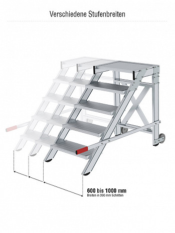 MUNK Günzburger Arbeitspodest fahrbar mit 2 Stufen, Aluminium geriffelt / Stufenbreite: 0,80 m
