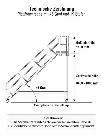 MUNK Günzburger Plattformtreppe 45 Grad, fahrbar - 19 Stufen / Stufenbreite: 1,00 m