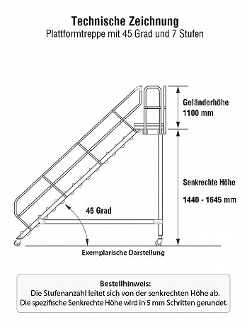 MUNK Günzburger Plattformtreppe 45 Grad, fahrbar - 7 Stufen / Stufenbreite: 0,60 m