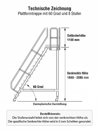 MUNK Günzburger Plattformtreppe 60 Grad, fahrbar - 8 Stufen / Stufenbreite: 0,80 m