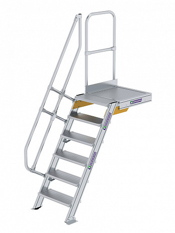 MUNK Günzburger Treppe 60 Grad mit Plattform & einseitigem Handlauf - 6 Stufen / Stufenbreite: 0,60 m