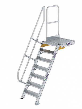 MUNK Günzburger Treppe 60 Grad mit Plattform & einseitigem Handlauf - 7 Stufen / Stufenbreite: 0,60 m