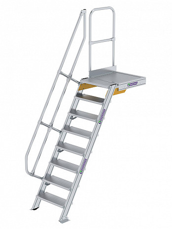 MUNK Günzburger Treppe 60 Grad mit Plattform & einseitigem Handlauf - 8 Stufen / Stufenbreite: 0,60 m