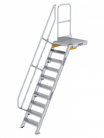 MUNK Günzburger Treppe 60 Grad mit Plattform & einseitigem Handlauf - 10 Stufen / Stufenbreite: 0,60 m