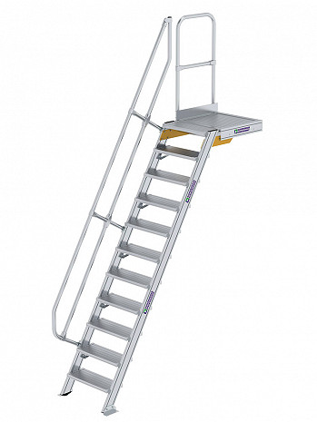 MUNK Günzburger Treppe 60 Grad mit Plattform & einseitigem Handlauf - 11 Stufen / Stufenbreite: 0,60 m