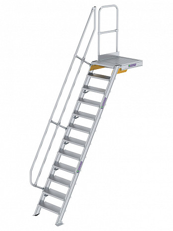 MUNK Günzburger Treppe 60 Grad mit Plattform & einseitigem Handlauf - 12 Stufen / Stufenbreite: 0,60 m