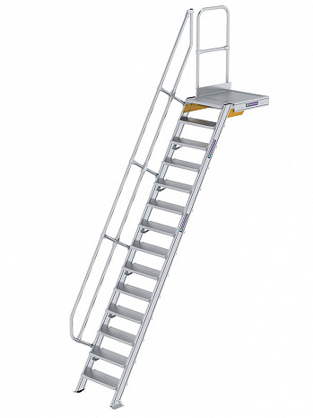MUNK Günzburger Treppe 60 Grad mit Plattform & einseitigem Handlauf - 14 Stufen / Stufenbreite: 0,60 m